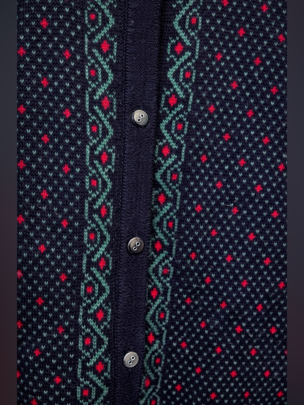 Vintage St. Michael Cardigan Sweater | Fair Isle Style | Navy Red Green | Size L - Picture 4 of 6